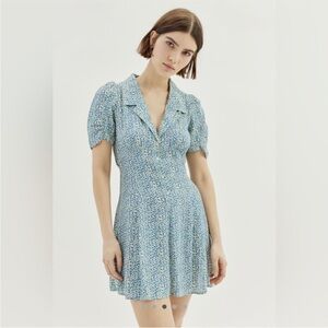 Urban Outfitters Light Blue Floral Button-Up Mini Dress